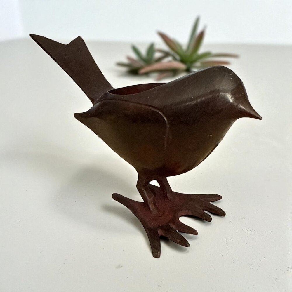 Vintage Mid Century Modern Metal Bird Planter Votive Holder 5”
